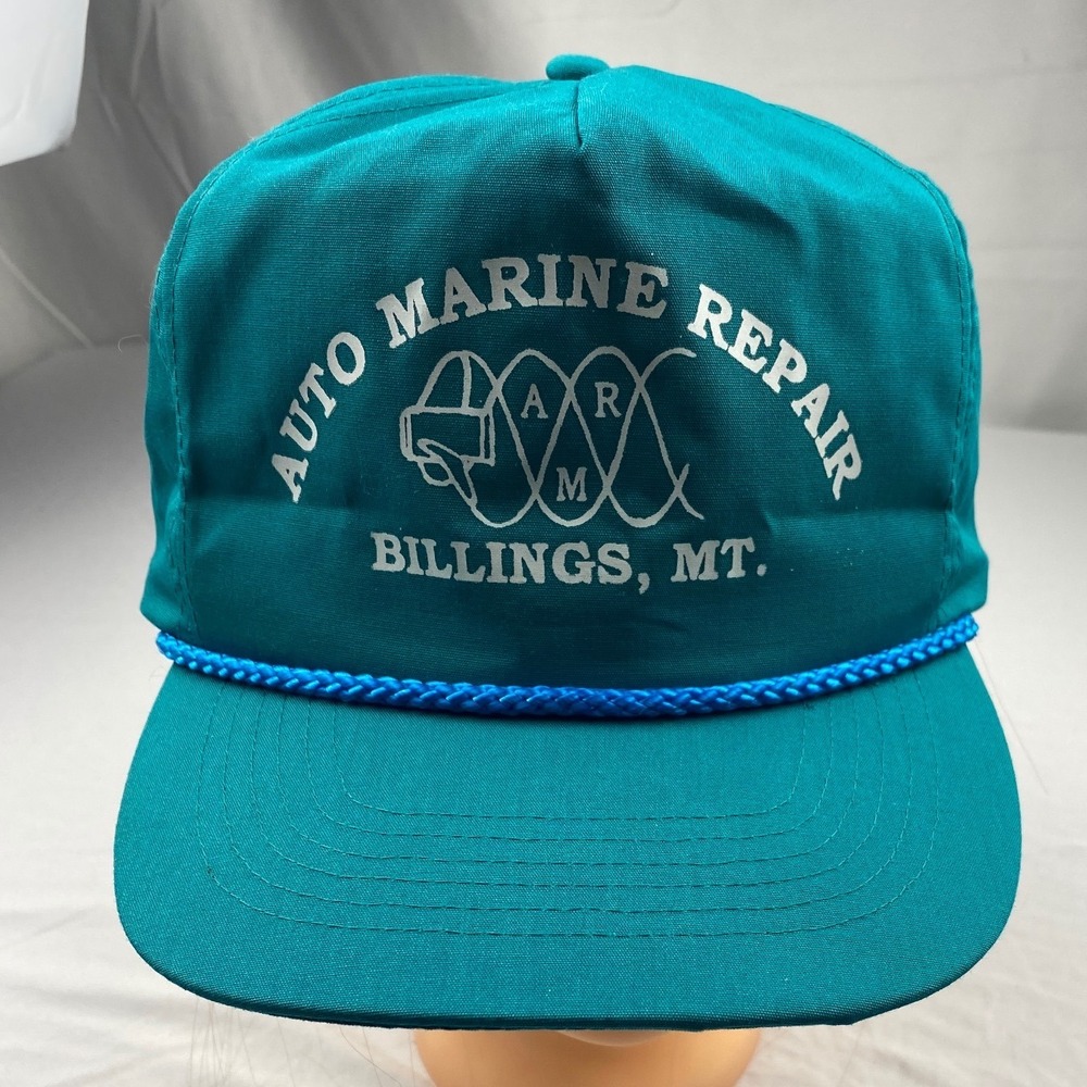 Vintage Otto Cap Auto Marine Repair Billings MT Teal Blue Rope‎ Snapback Hat